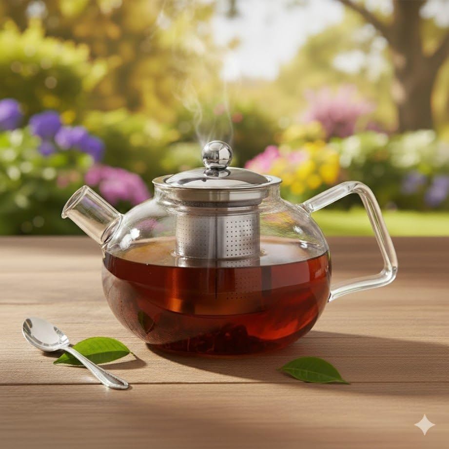 Glass Teapot with Removable Stainless Steel Infuser, 18/8 Food Grade Strainer, Stovetop Safe, Loose Leaf Tea Maker - 1000ml