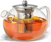 Glass Teapot with Removable Stainless Steel Infuser, 18/8 Food Grade Strainer, Stovetop Safe, Loose Leaf Tea Maker - 1000ml