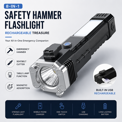 8 in 1 Portable Rechargeable Torch LED Flashlight