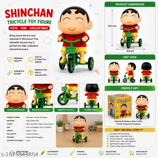 Shinchan Tricycle Cartoon Toy Figure for Kids | Cute Character Toy | Collectible & Gift Item Pack of 01 N